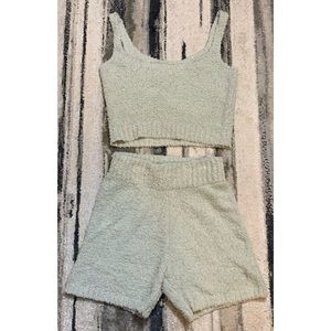 SKIMS Cozy Knit Shorts and Tank Set Aquamarine